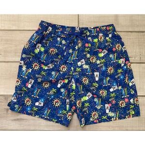 BUC-EES Men's Beaver Palm Trees Tropical Beach Cartoon Swim shorts | L Large